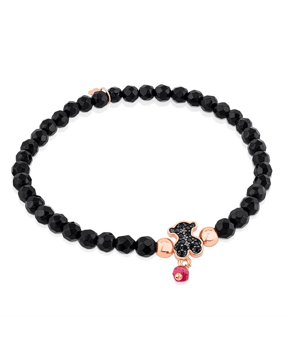 Pulseira de Corrente Motif Banhada a Ouro de 18 Kt Sobre Prata Rosa com Espinelas e Ónix Facetado Preto-1