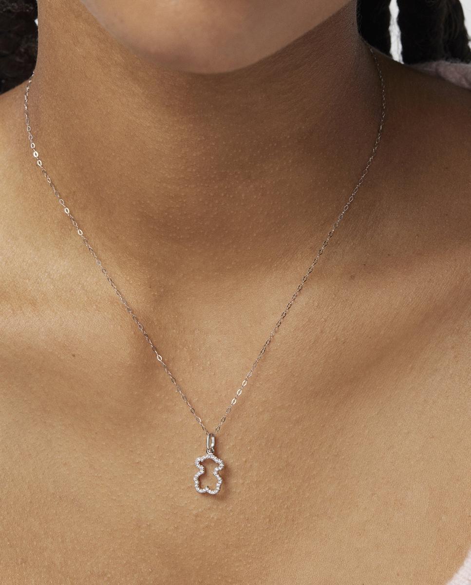 Pendente Silhueta Urso em Ouro Branco e Diamantes Branco-5