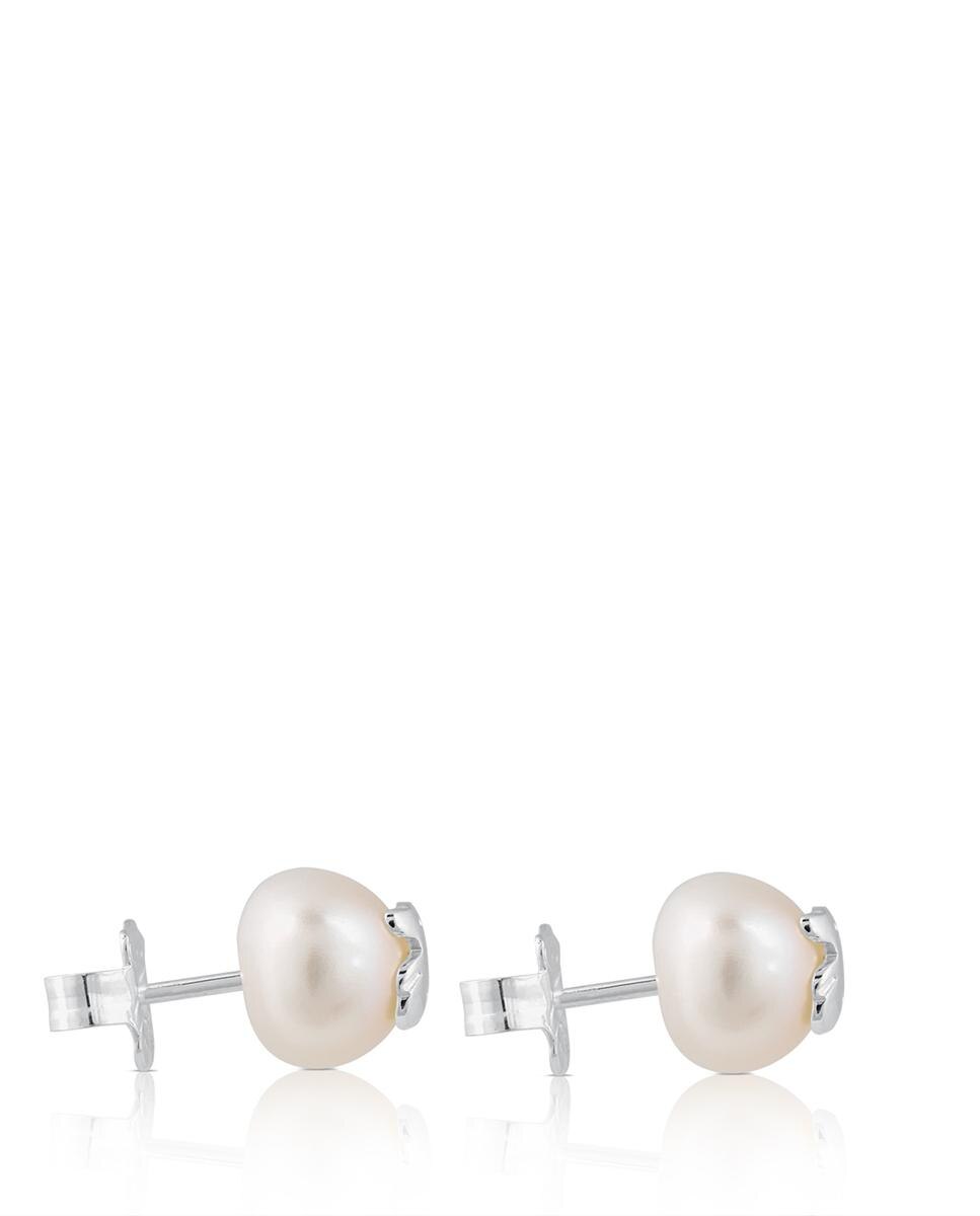 Brincos Bear em Prata e Pérolas Branco-2