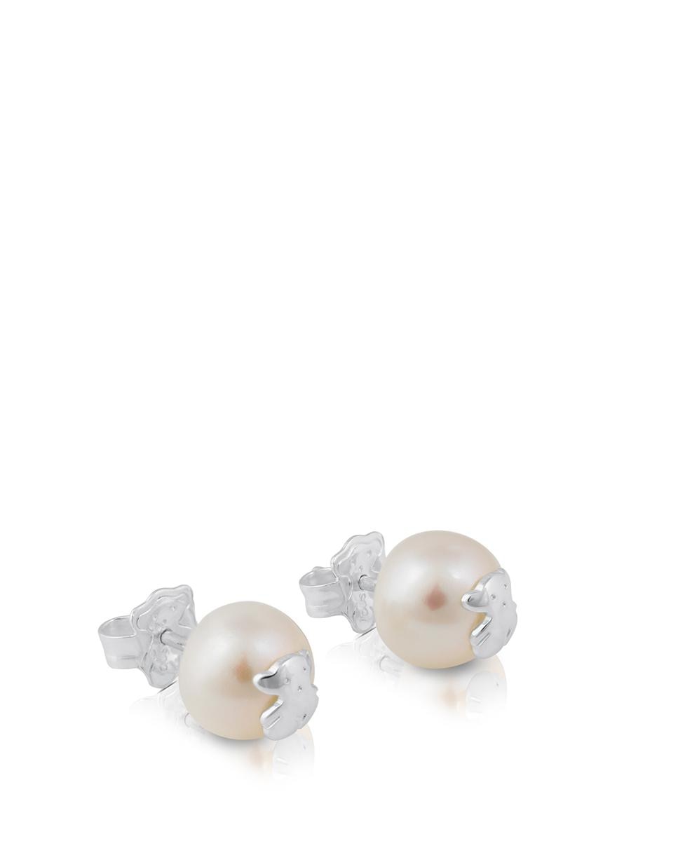 Brincos Bear em Prata e Pérolas Branco-4