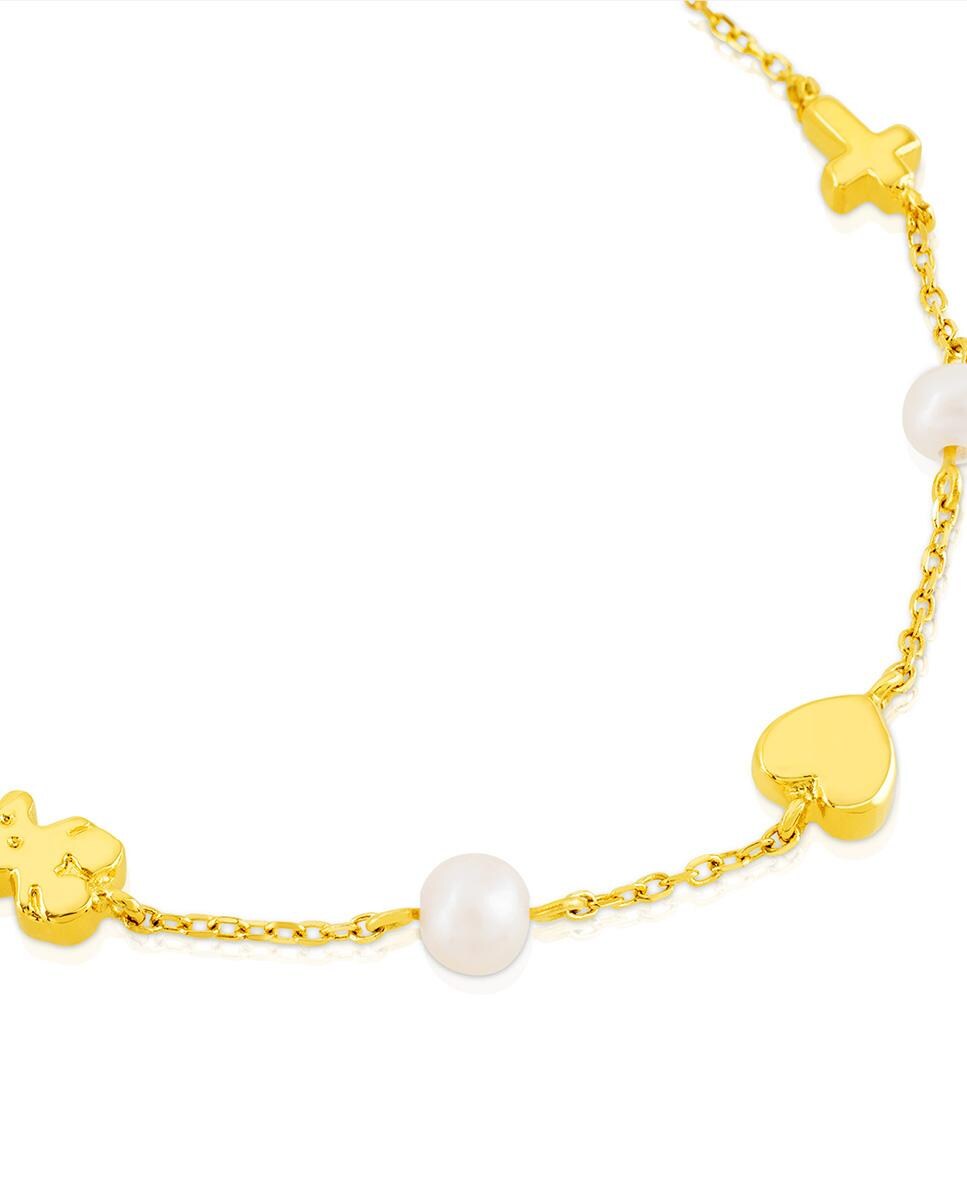 Pulseira Sweet Dolls Xxs de Ouro Amarelo com Motivos Combinados com Pérolas Dourado-2