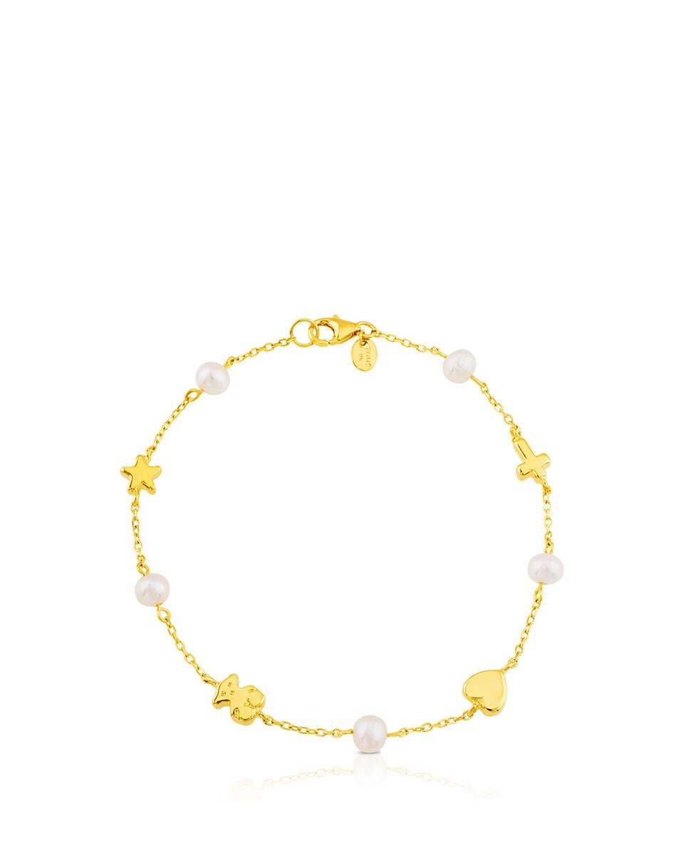 Pulseira Sweet Dolls Xxs de Ouro Amarelo com Motivos Combinados com Pérolas Dourado-3