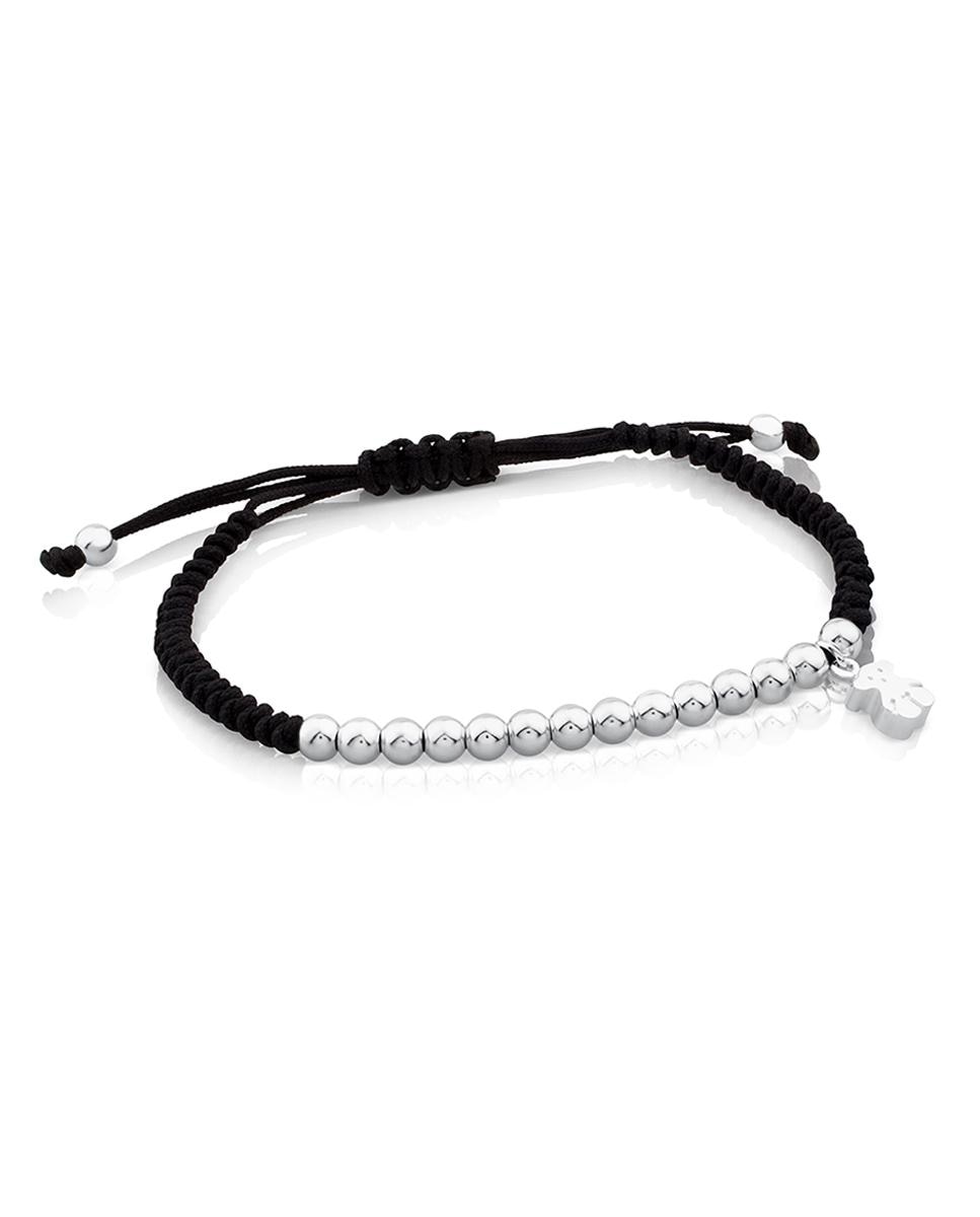 Pulseira Hiper Micro de Prata e Cordão em Preto Prateado-1