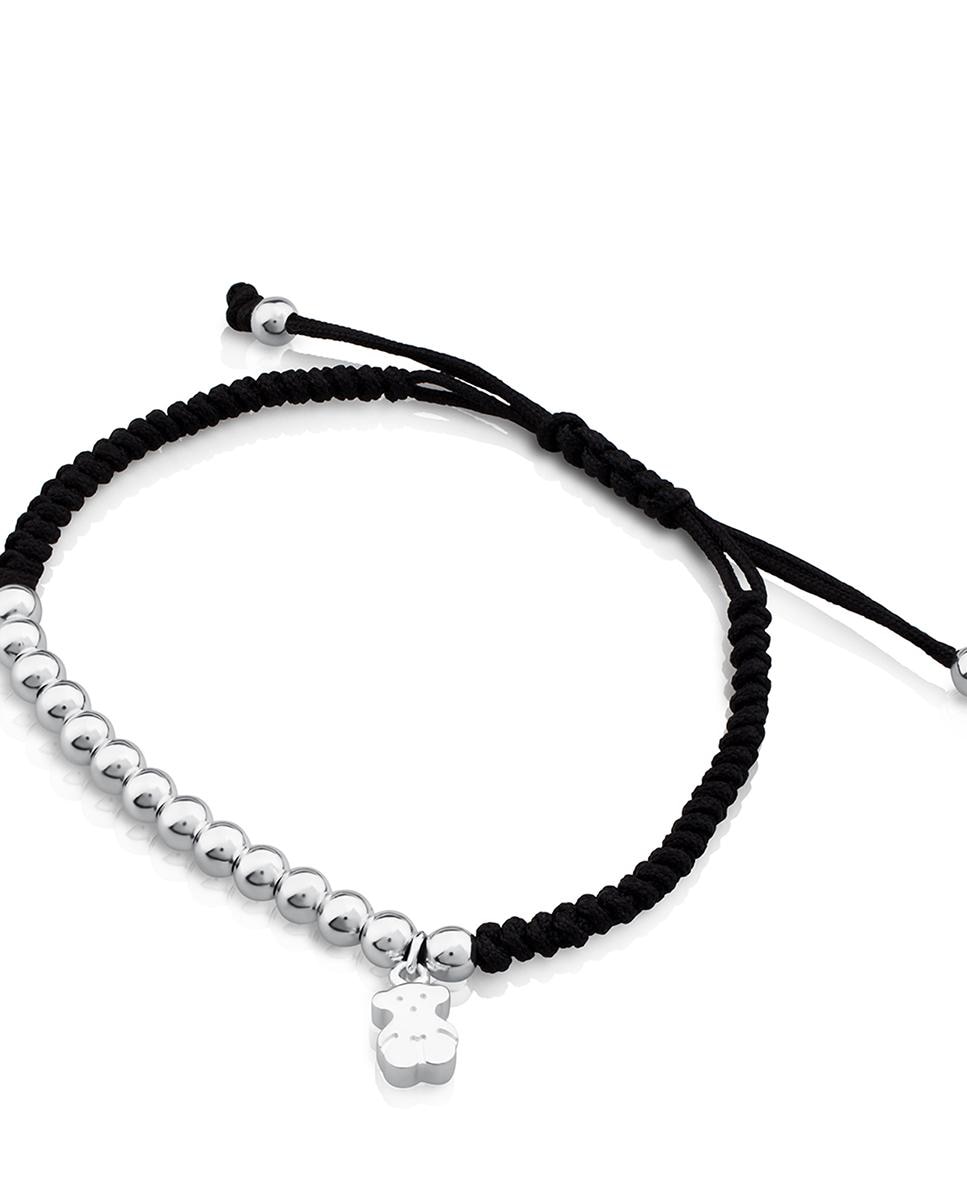 Pulseira Hiper Micro de Prata e Cordão em Preto Prateado-2