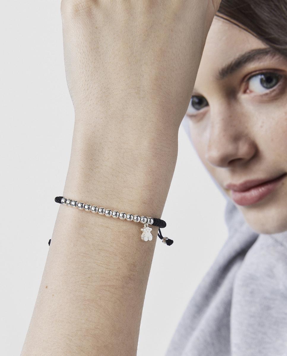 Pulseira Hiper Micro de Prata e Cordão em Preto Prateado-3