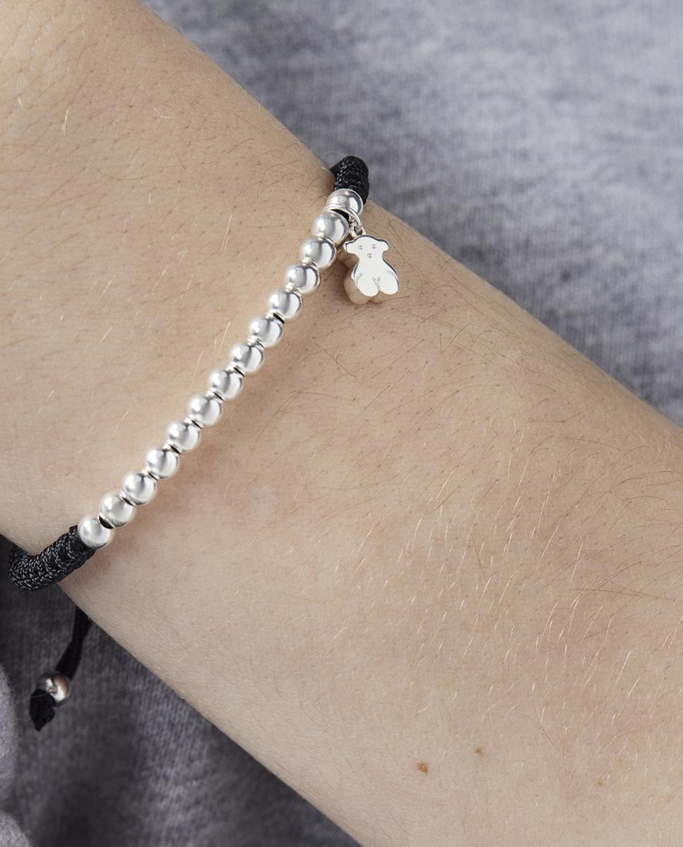 Pulseira Hiper Micro de Prata e Cordão em Preto Prateado-4