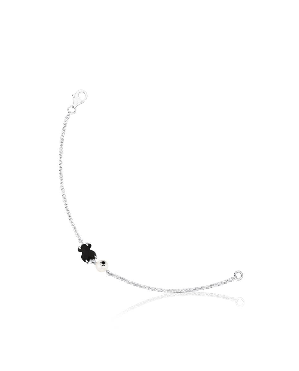 Pulseira de Corrente Erma de Prata com Onix e Pérolas Preto / Prata-1