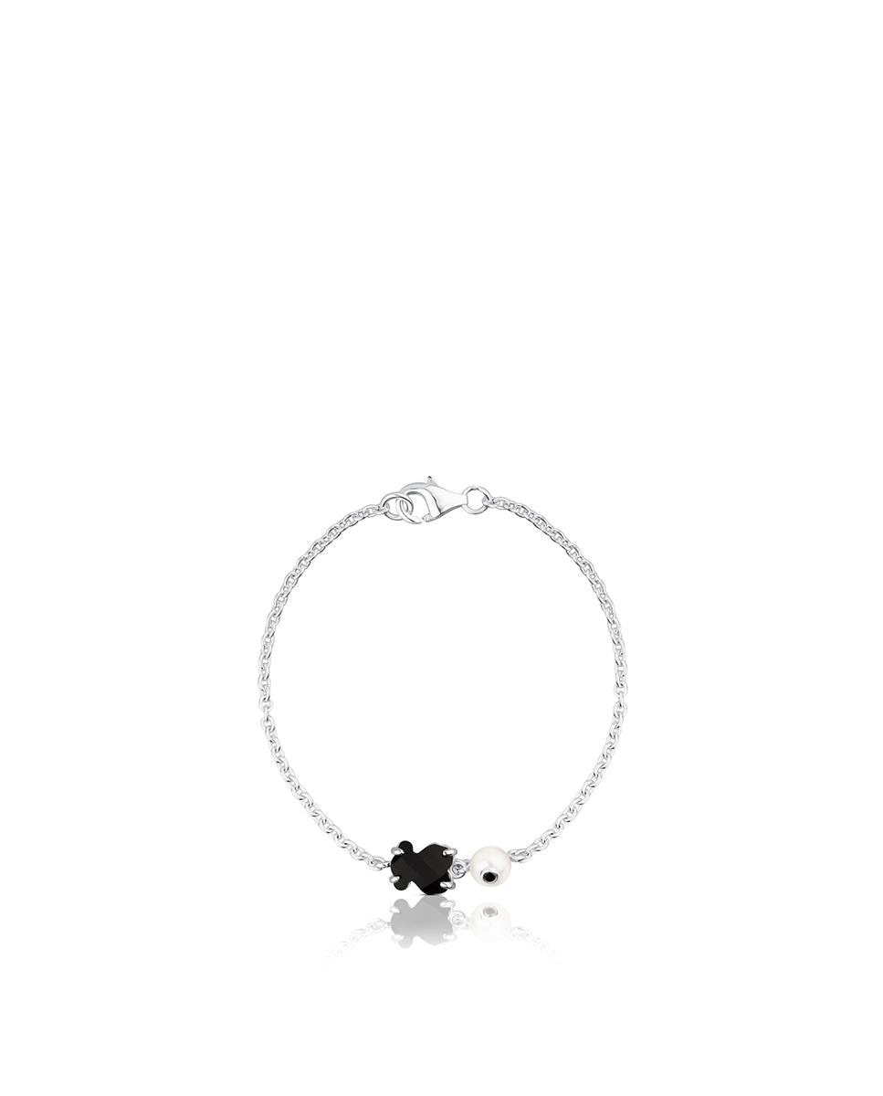 Pulseira de Corrente Erma de Prata com Onix e Pérolas Preto / Prata-2