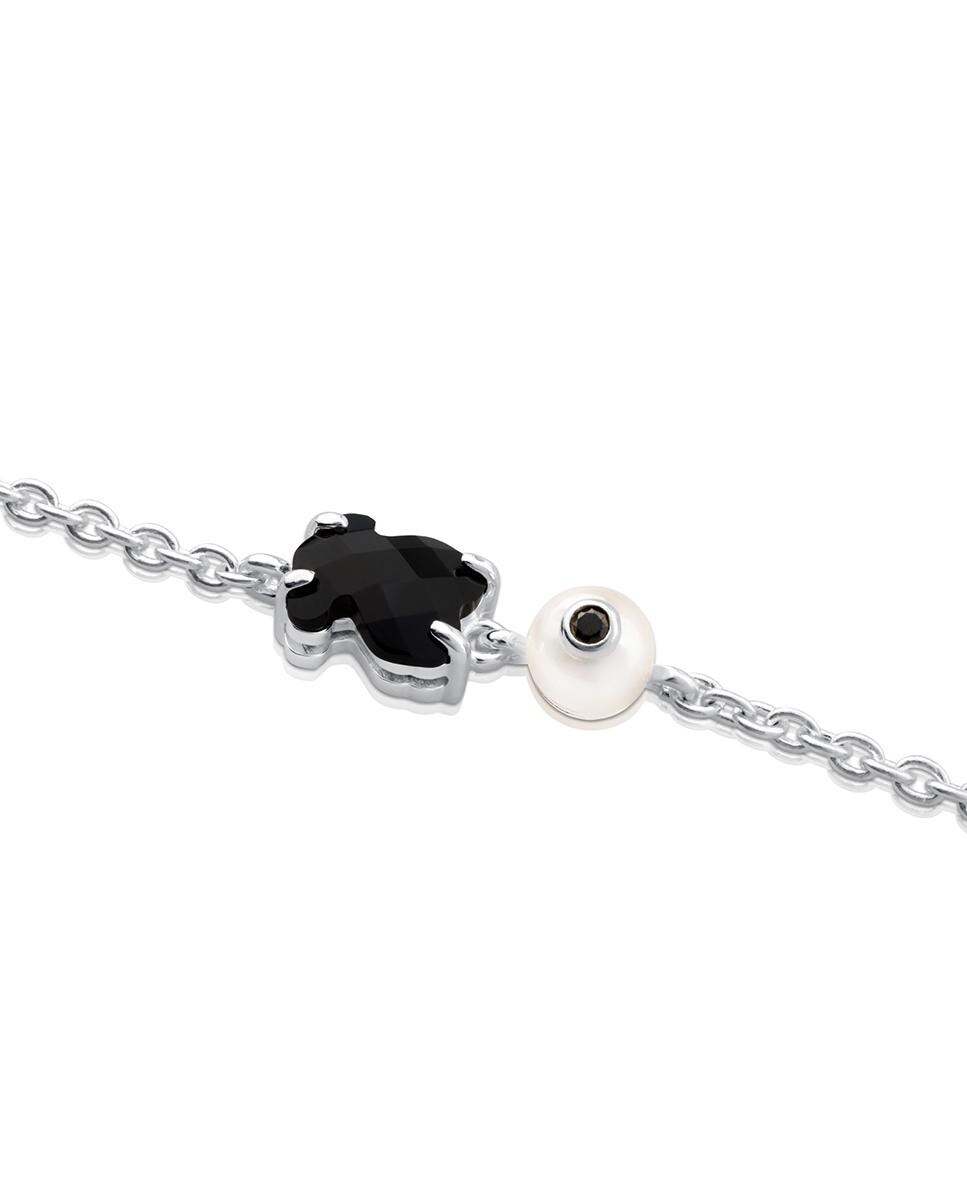 Pulseira de Corrente Erma de Prata com Onix e Pérolas Preto / Prata-3