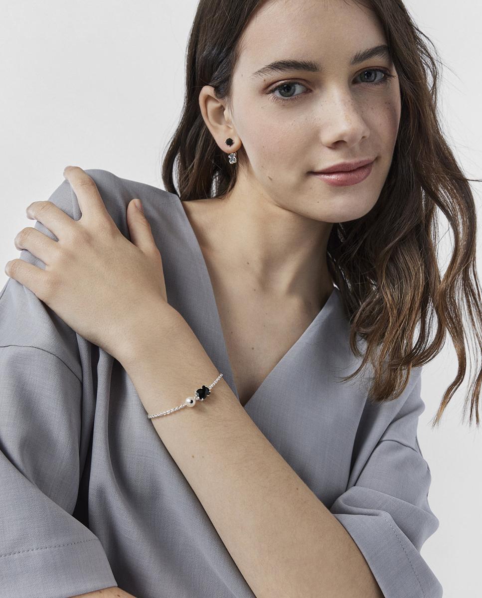 Pulseira de Corrente Erma de Prata com Onix e Pérolas Preto / Prata-4