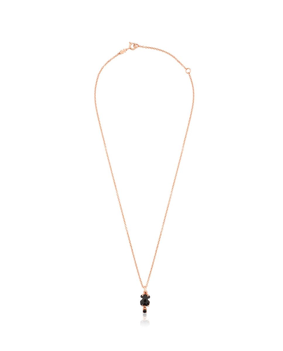 Colar Erma Banhado em Ouro de 18 Kt Sobre Prata Rosa com Urso de Ónix e Espinela Preto-1
