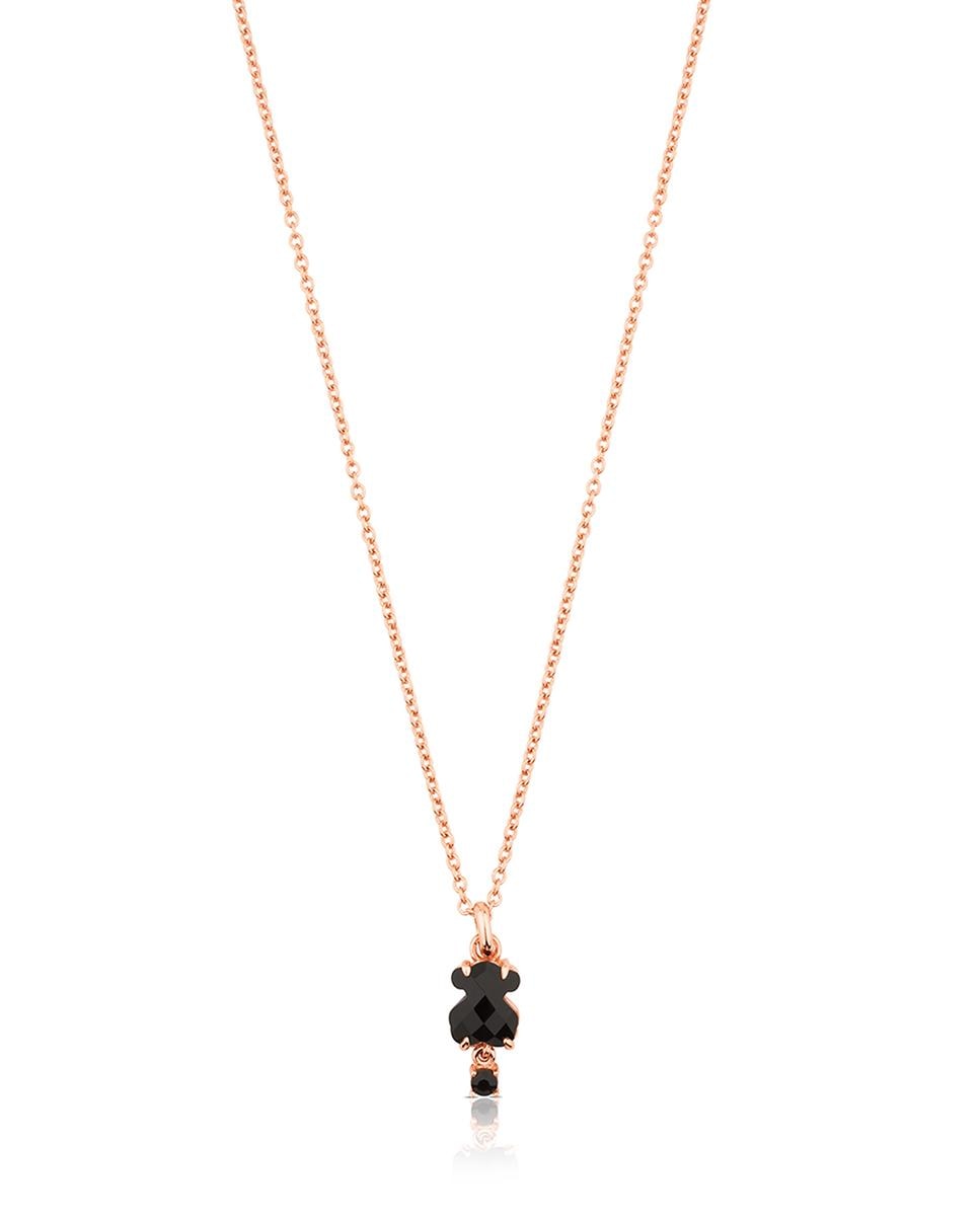 Colar Erma Banhado em Ouro de 18 Kt Sobre Prata Rosa com Urso de Ónix e Espinela Preto-2