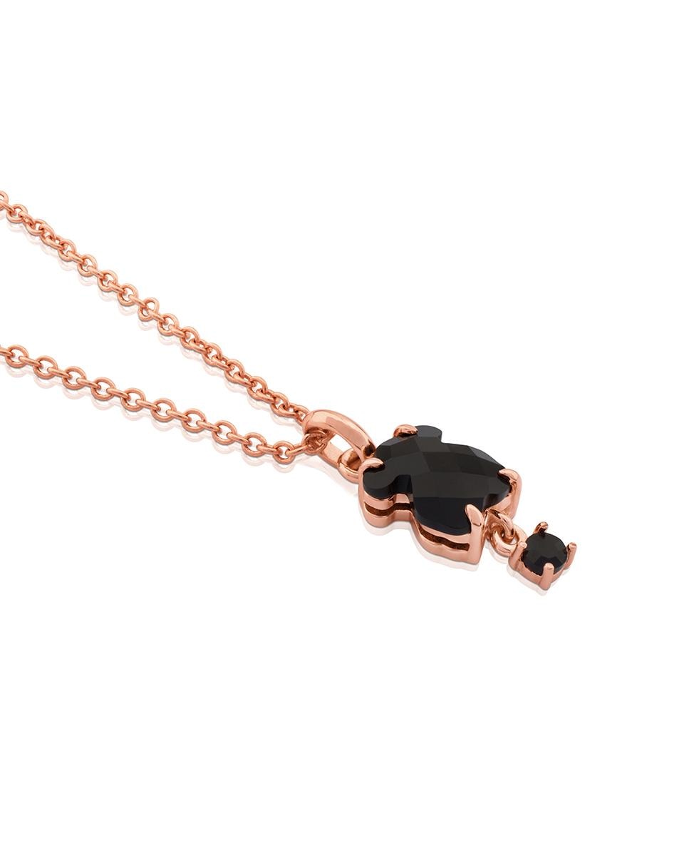Colar Erma Banhado em Ouro de 18 Kt Sobre Prata Rosa com Urso de Ónix e Espinela Preto-3