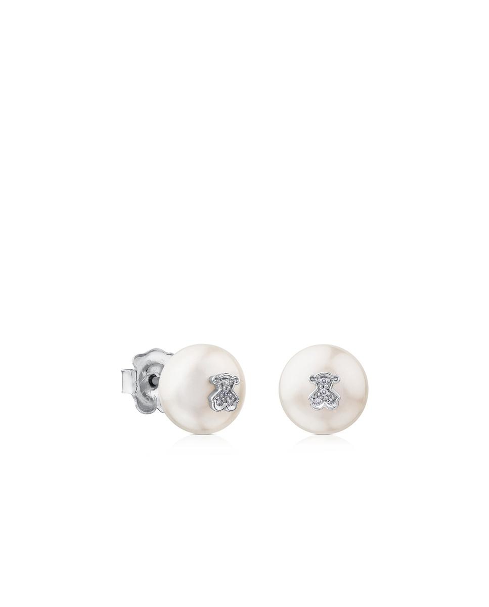 Brincos Puppies de Ouro Branco com Diamantes e Pérolas Multicolor-1