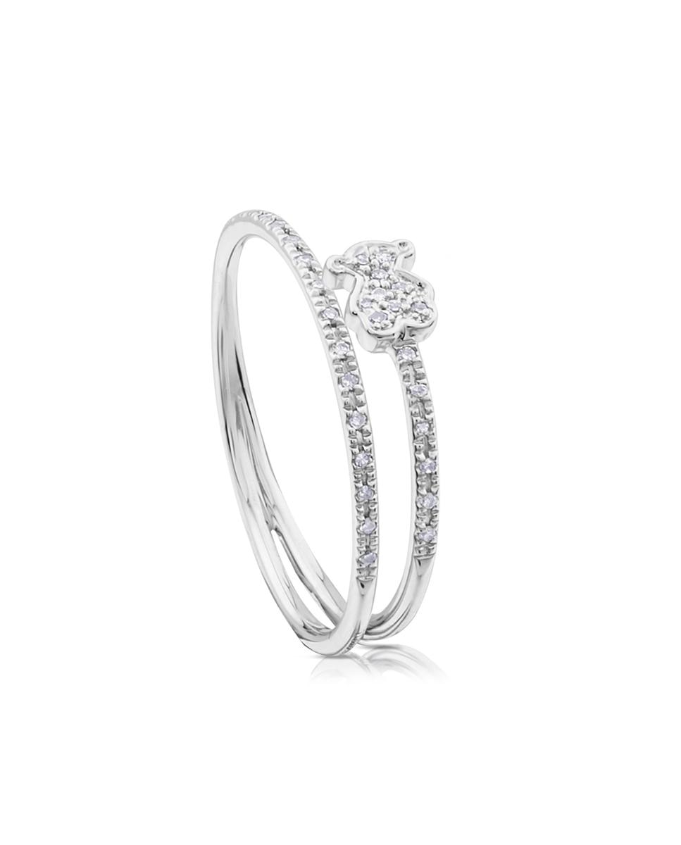 Anel Diamonds de Ouro Branco com Diamantes Prateado-1