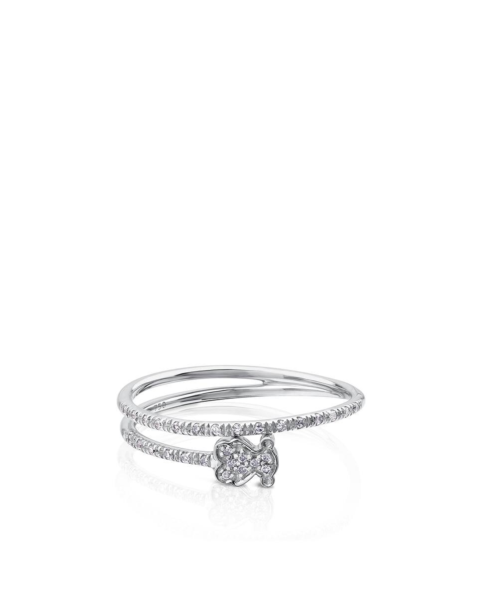 Anel Diamonds de Ouro Branco com Diamantes Prateado-2