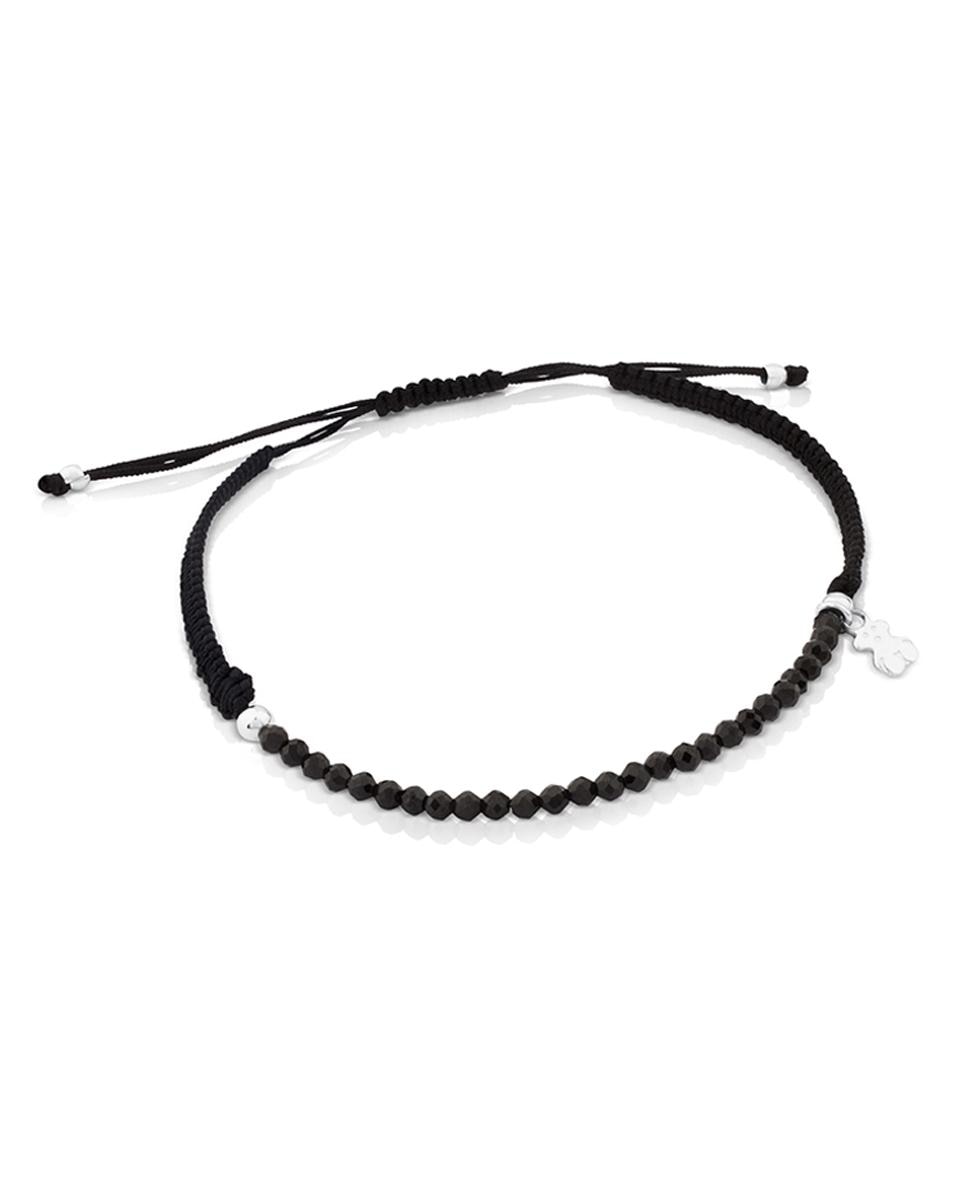 Pulseira em Cor de Espinelas e Prata com Cordão em Preto Preto-1