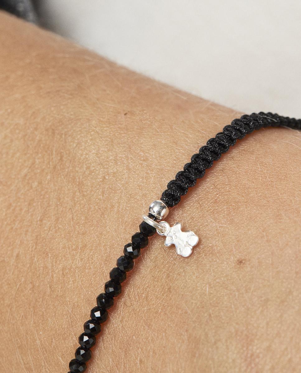 Pulseira em Cor de Espinelas e Prata com Cordão em Preto Preto-4