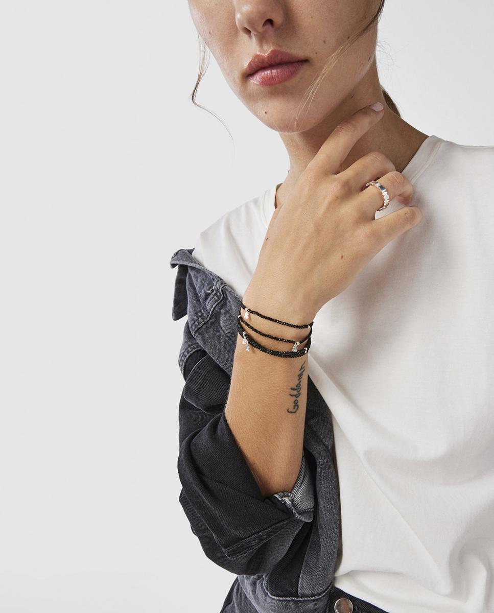 Pulseira em Cor de Espinelas e Prata com Cordão em Preto Preto-5