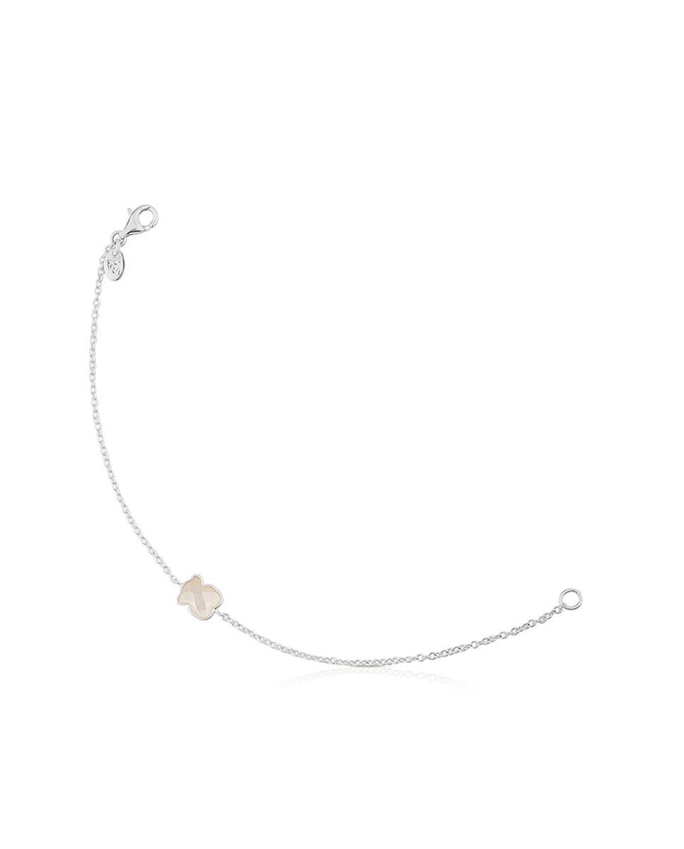 Pulseira de Corrente em Prateado com Madrepérola Branco-1