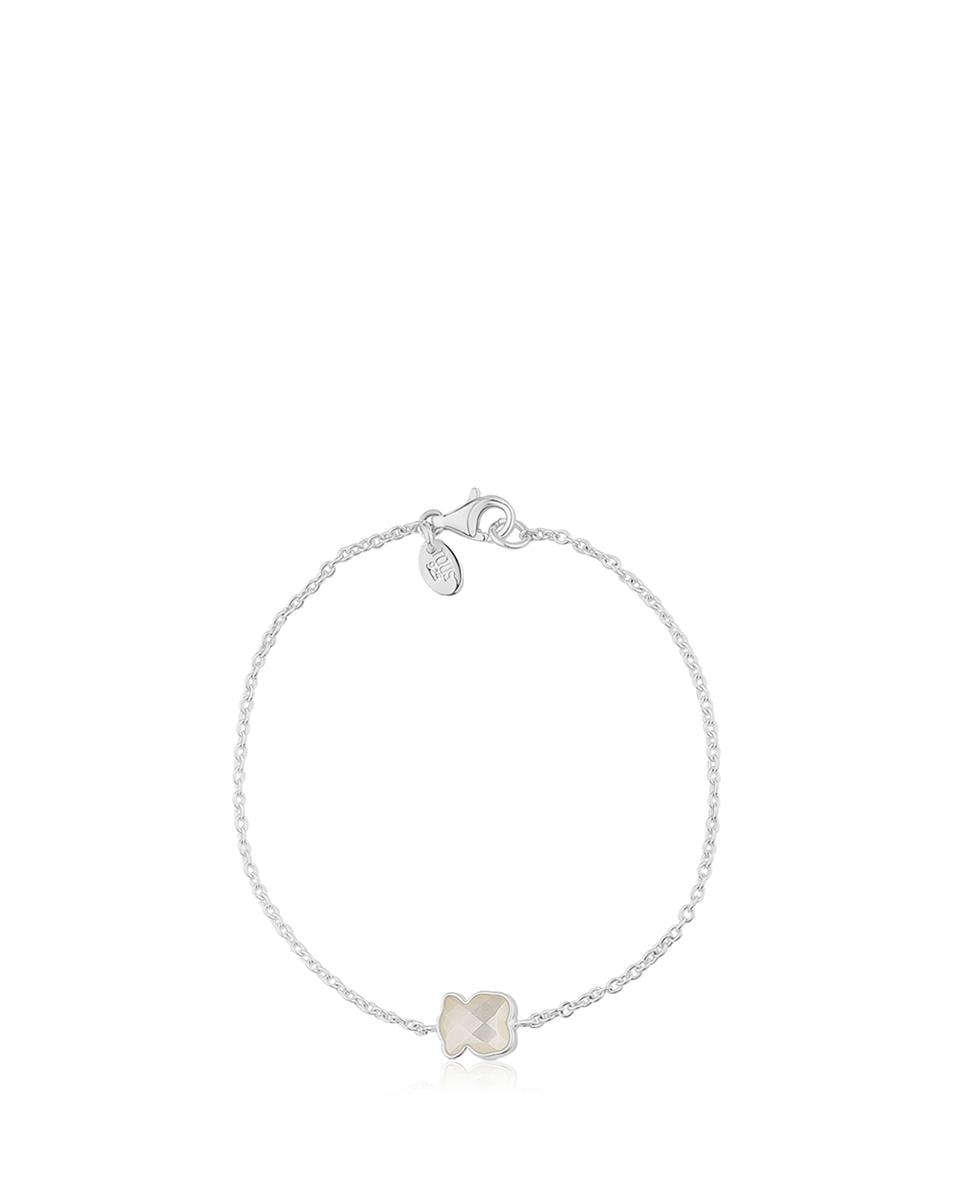 Pulseira de Corrente em Prateado com Madrepérola Branco-2