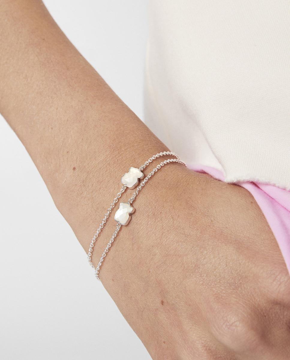 Pulseira de Corrente em Prateado com Madrepérola Branco-4