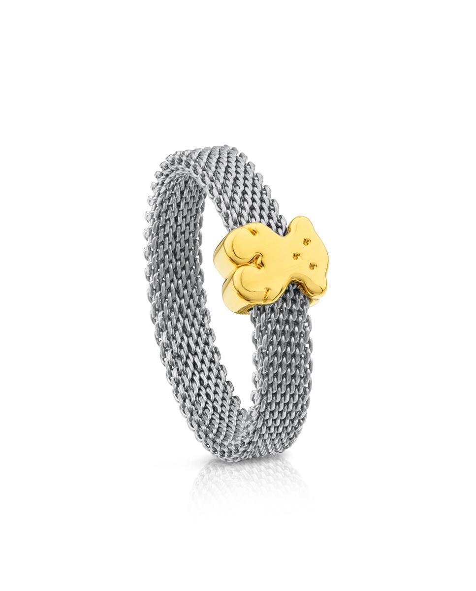 Anel Icon Mesh de Aço e Ouro Amarelo Multicolor-1