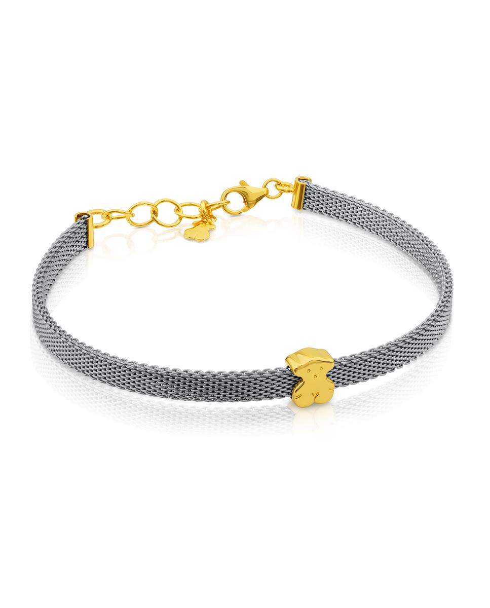 Pulseira Rígida Icon Mesh de Aço e Ouro Amarelo Bicolor-1