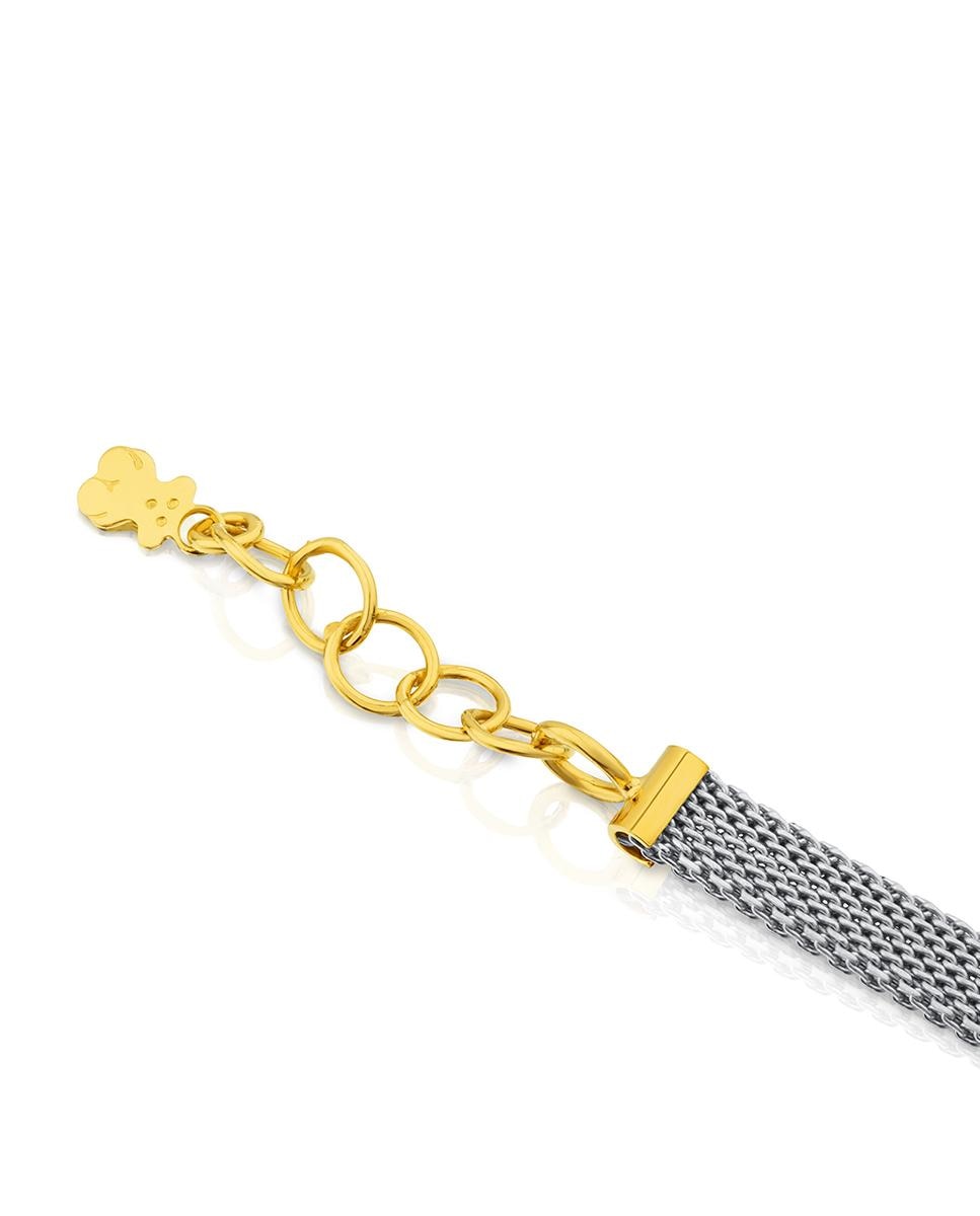 Pulseira Rígida Icon Mesh de Aço e Ouro Amarelo Bicolor-3