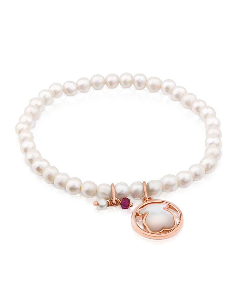 Pulseira de Corrente Camille Banhada em Ouro de 18 Kt Sobre Prata Rosa com Pérolas, Madrepérola e Rubi Multicolor-1