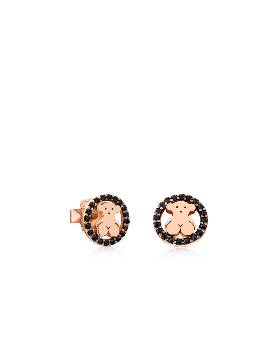 Brincos Camille Banhados a Ouro 18 Kt Sobre Prata Rosa com Espinelas Preto-1