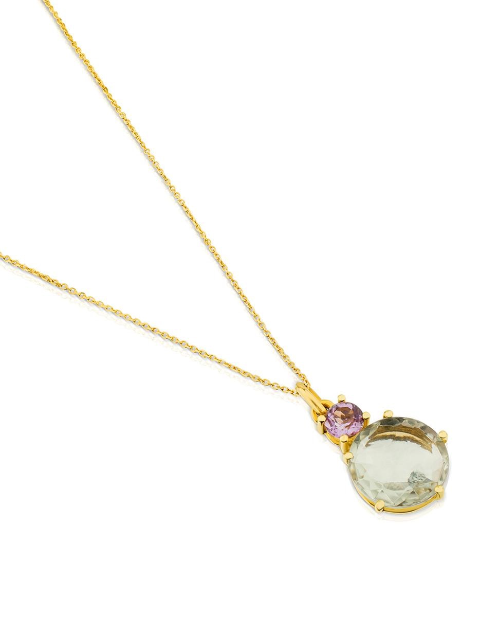 Colar Ivette em Ouro Amarelo com Prasiolita e Ametista Multicolor-3