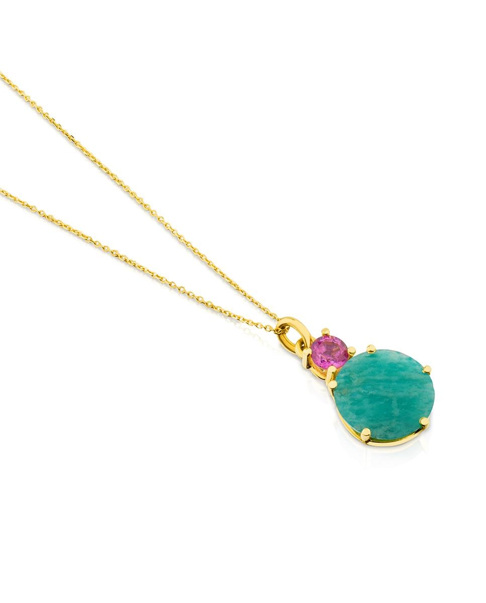 Colar Ivette de Ouro Amarelo com Amazonita e Rubi Multicolor-2