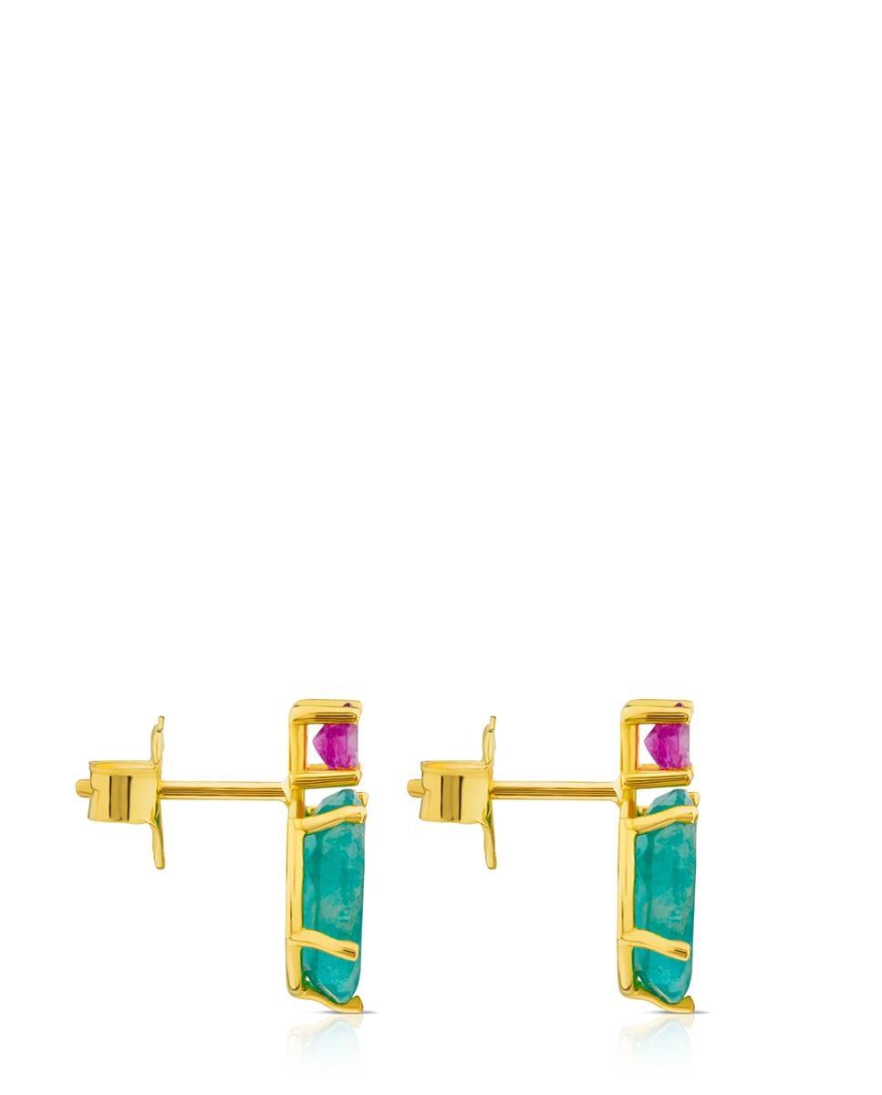 Brincos Ivette de Ouro Amarelo com Amazonita e Rubi Multicolor-2