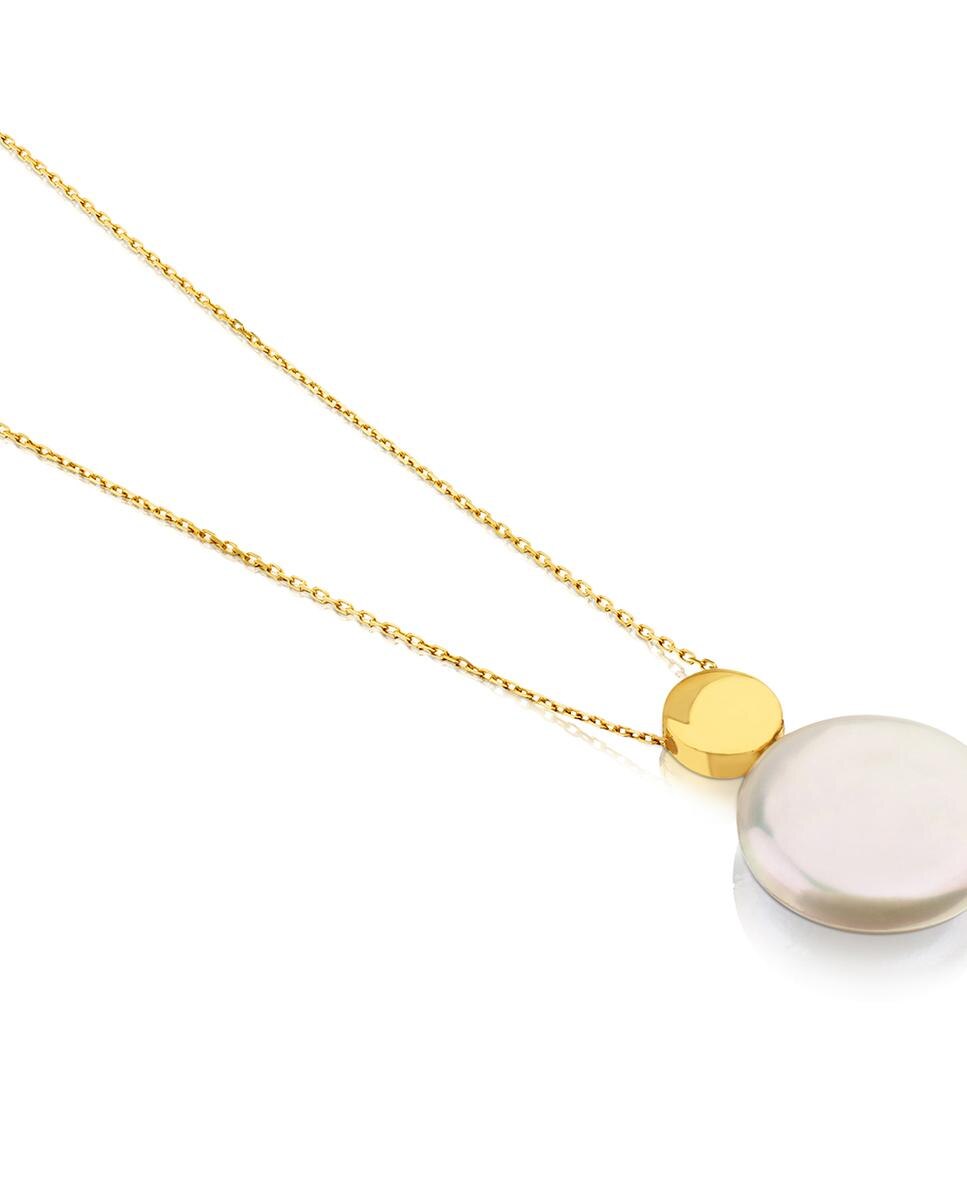 Colar Alecia de Ouro Amarelo com Pérola Branco-3