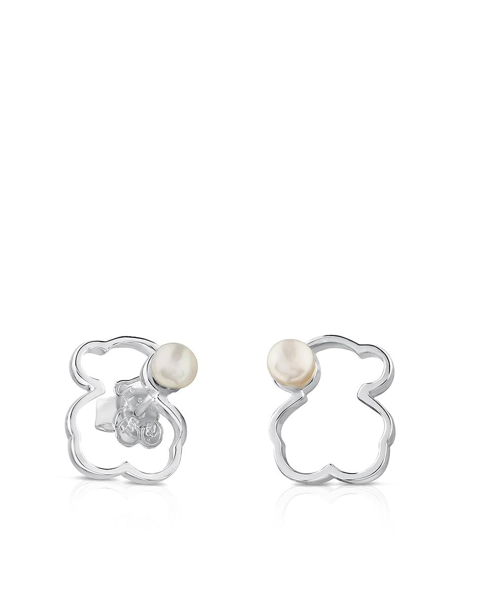 Brincos Silhueta de Prata com Pérola Branco-1