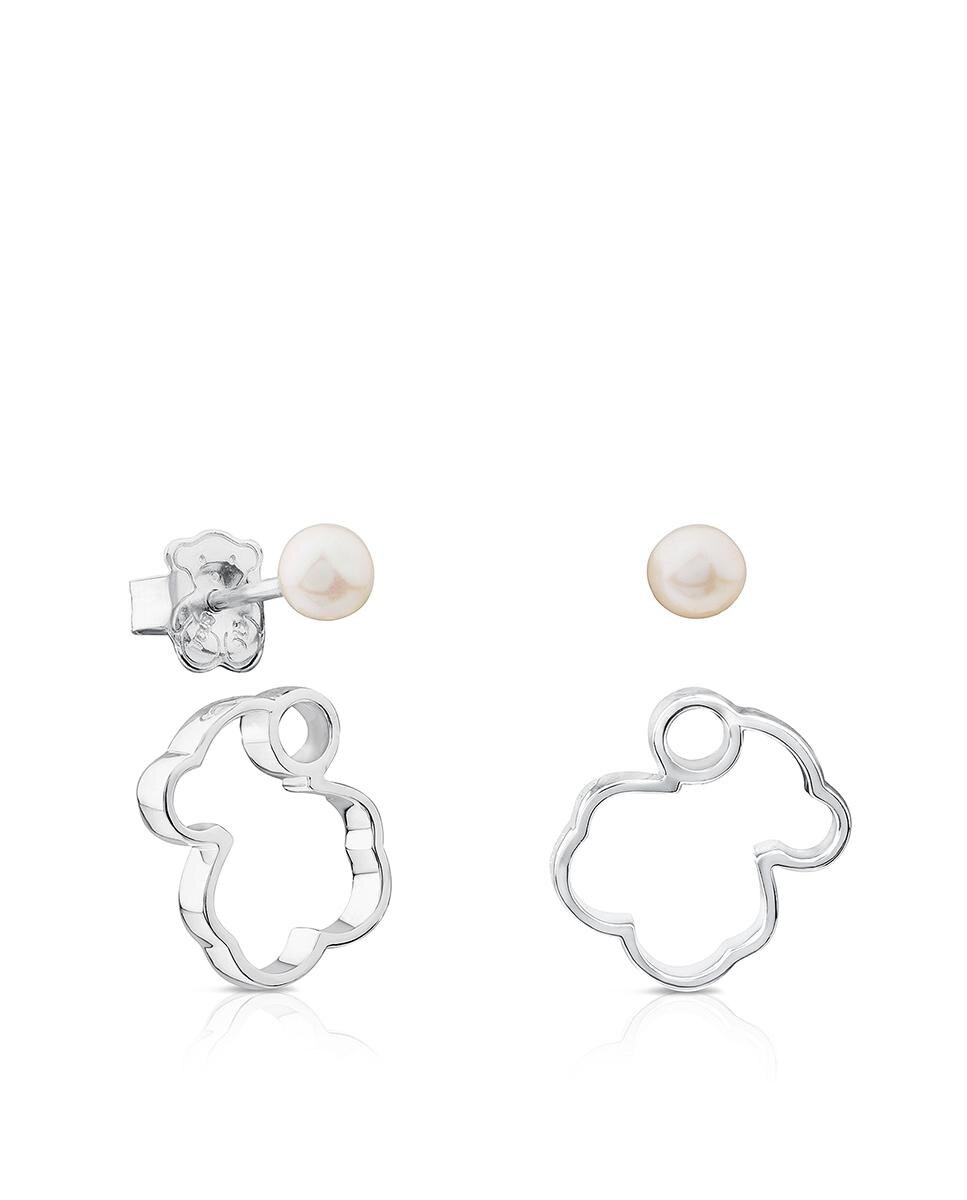 Brincos Silhueta de Prata com Pérola Branco-4