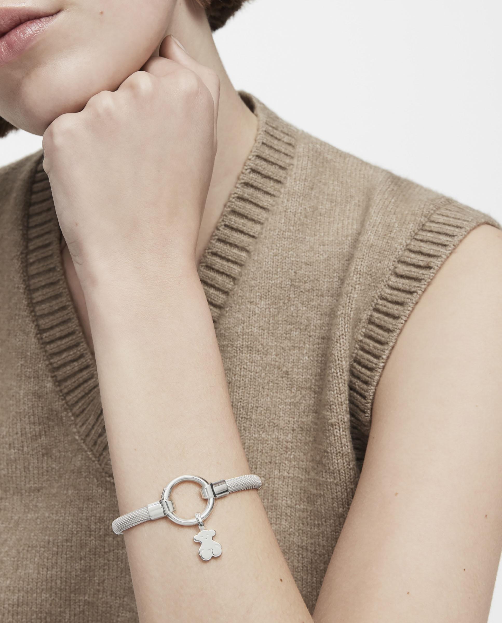 Pulseira Rígida Hold de Prata com Pulseira Rígida Mesh Prateado-5