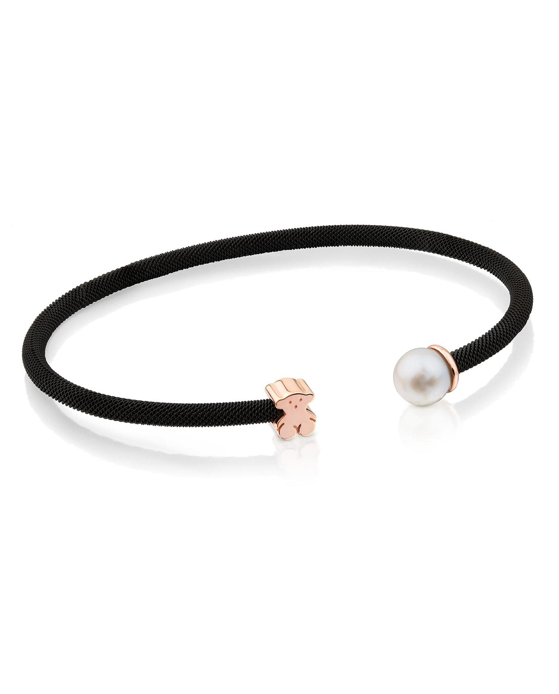 Pulseira de Aço Banhada em Ouro Rosa 18 Kt Sobre Prata e Pérola Icon Mesh Branco-1