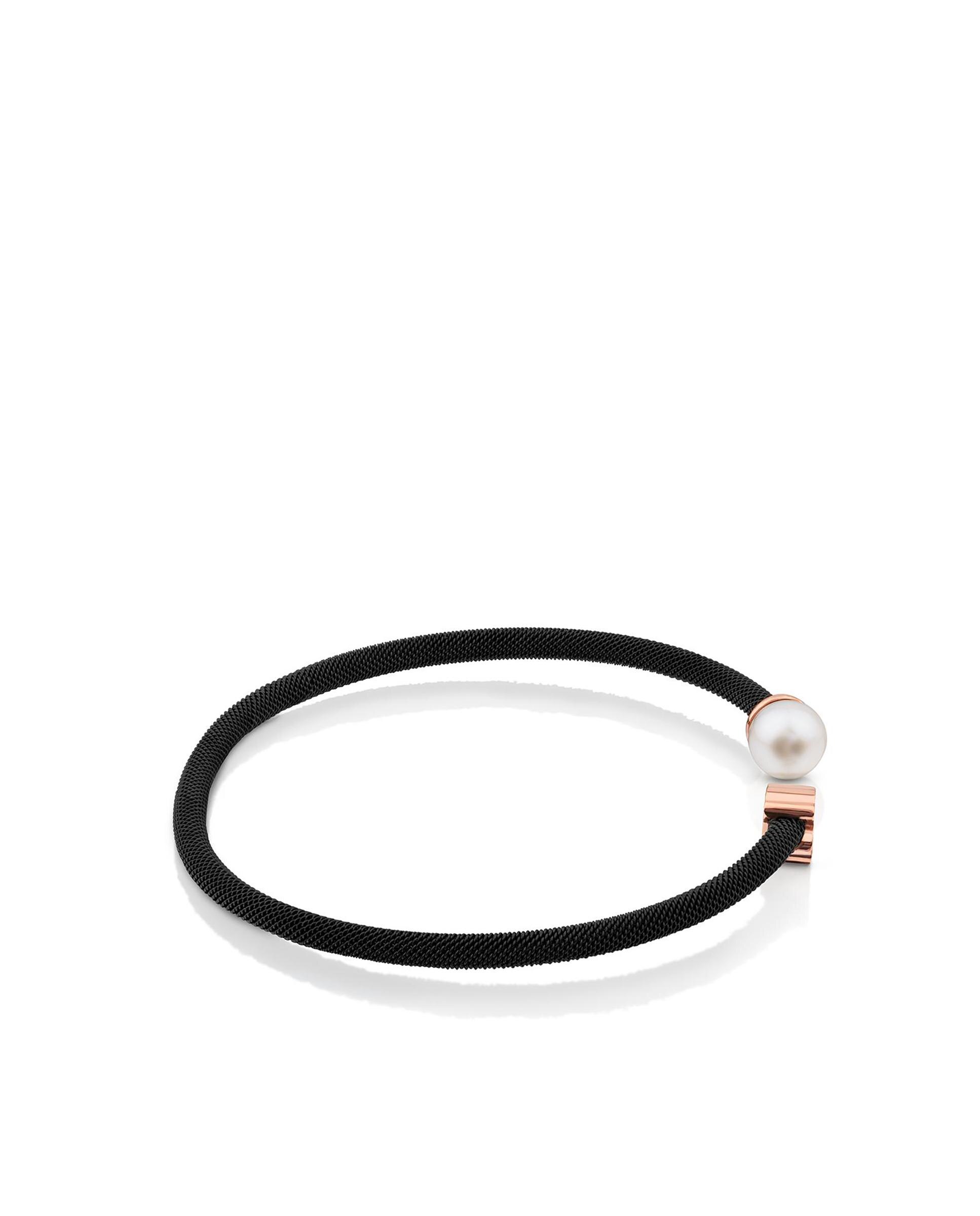 Pulseira de Aço Banhada em Ouro Rosa 18 Kt Sobre Prata e Pérola Icon Mesh Branco-2
