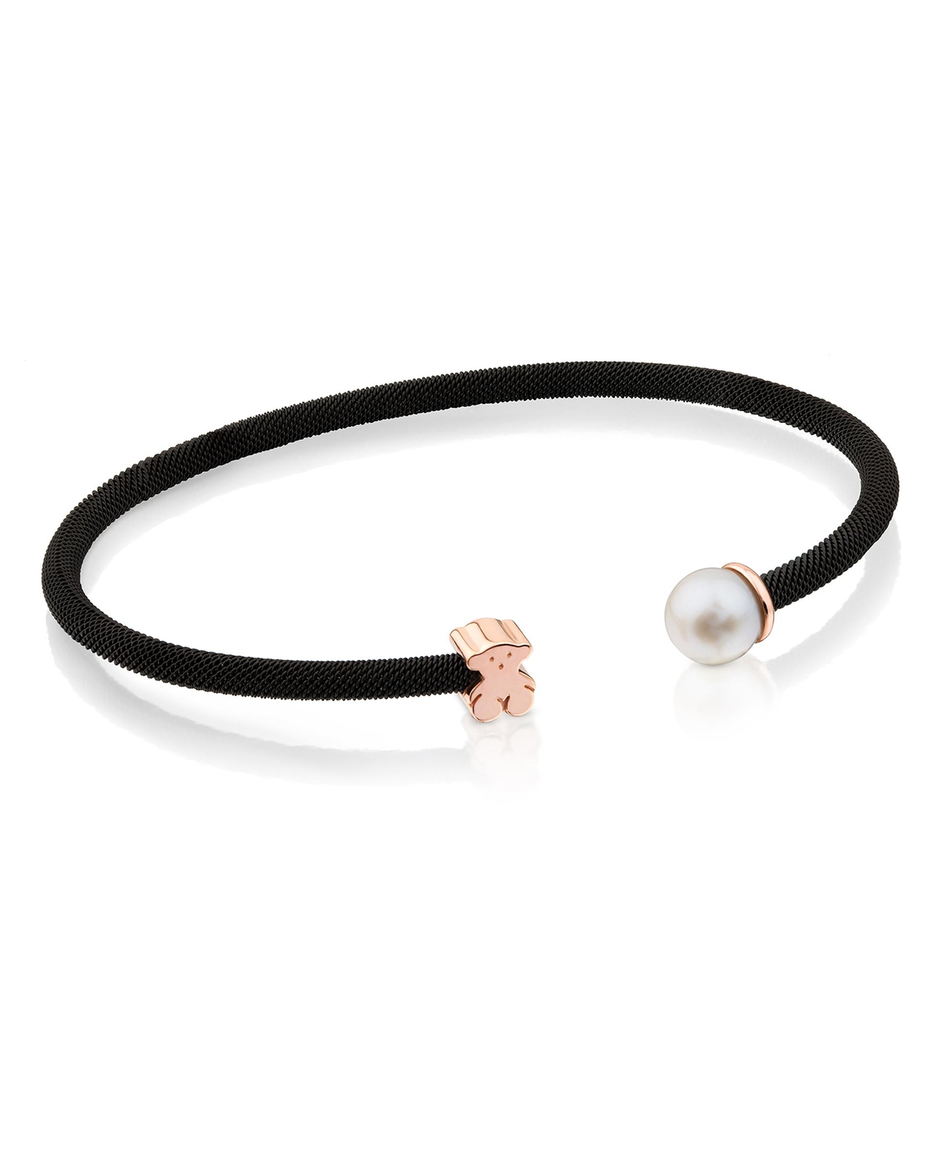 Pulseira Rígida Icon Mesh de Aço Ip em Preto Banhada a Ouro 18 Kt Sobre Prateado em Rosa Preto-1