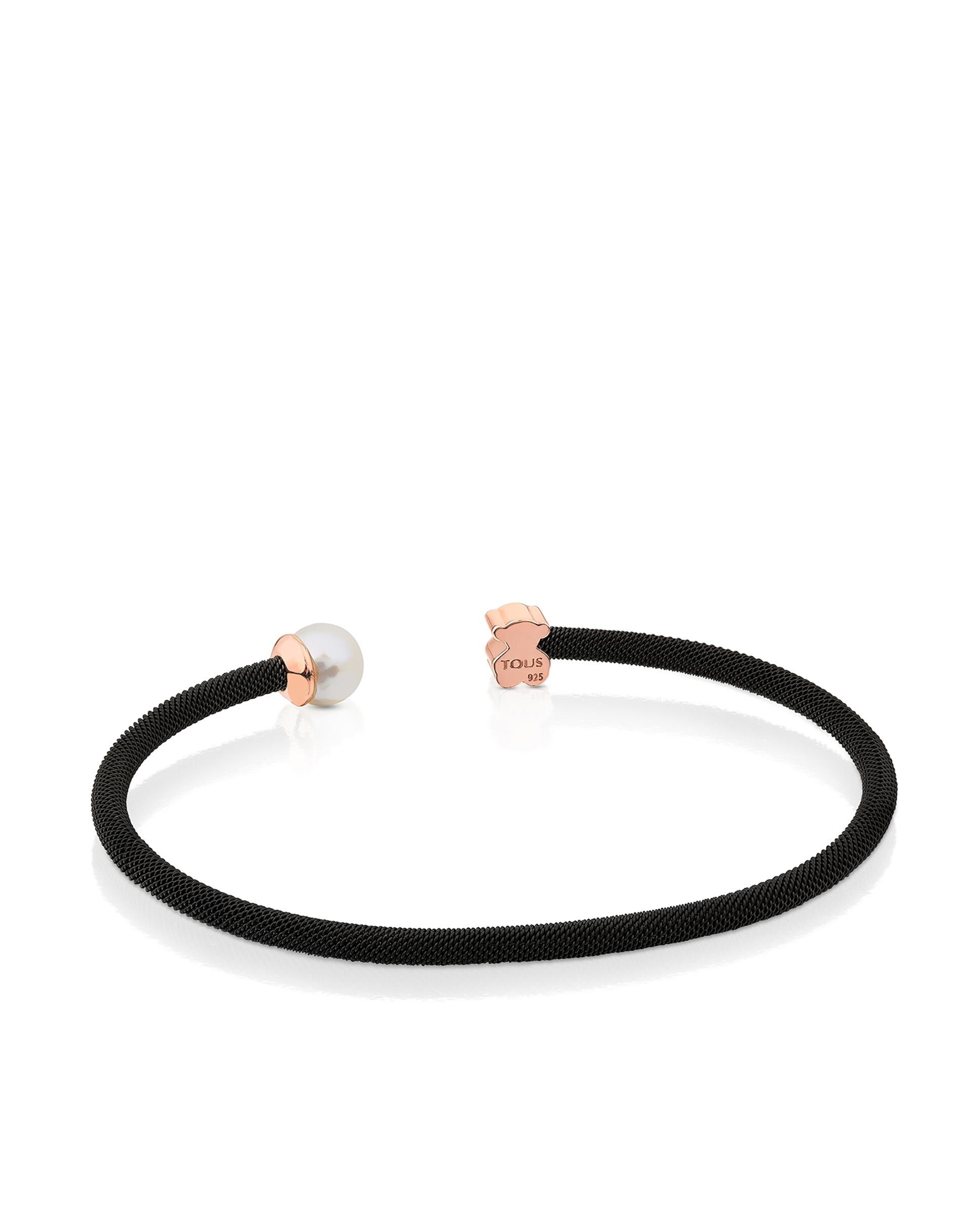 Pulseira Rígida Icon Mesh de Aço Ip em Preto Banhada a Ouro 18 Kt Sobre Prateado em Rosa Preto-2