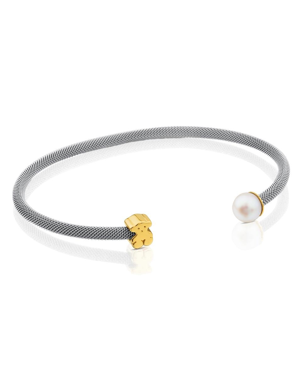 Pulseira Rígida Icon Mesh de Aço e Ouro Amarelo Branco-1