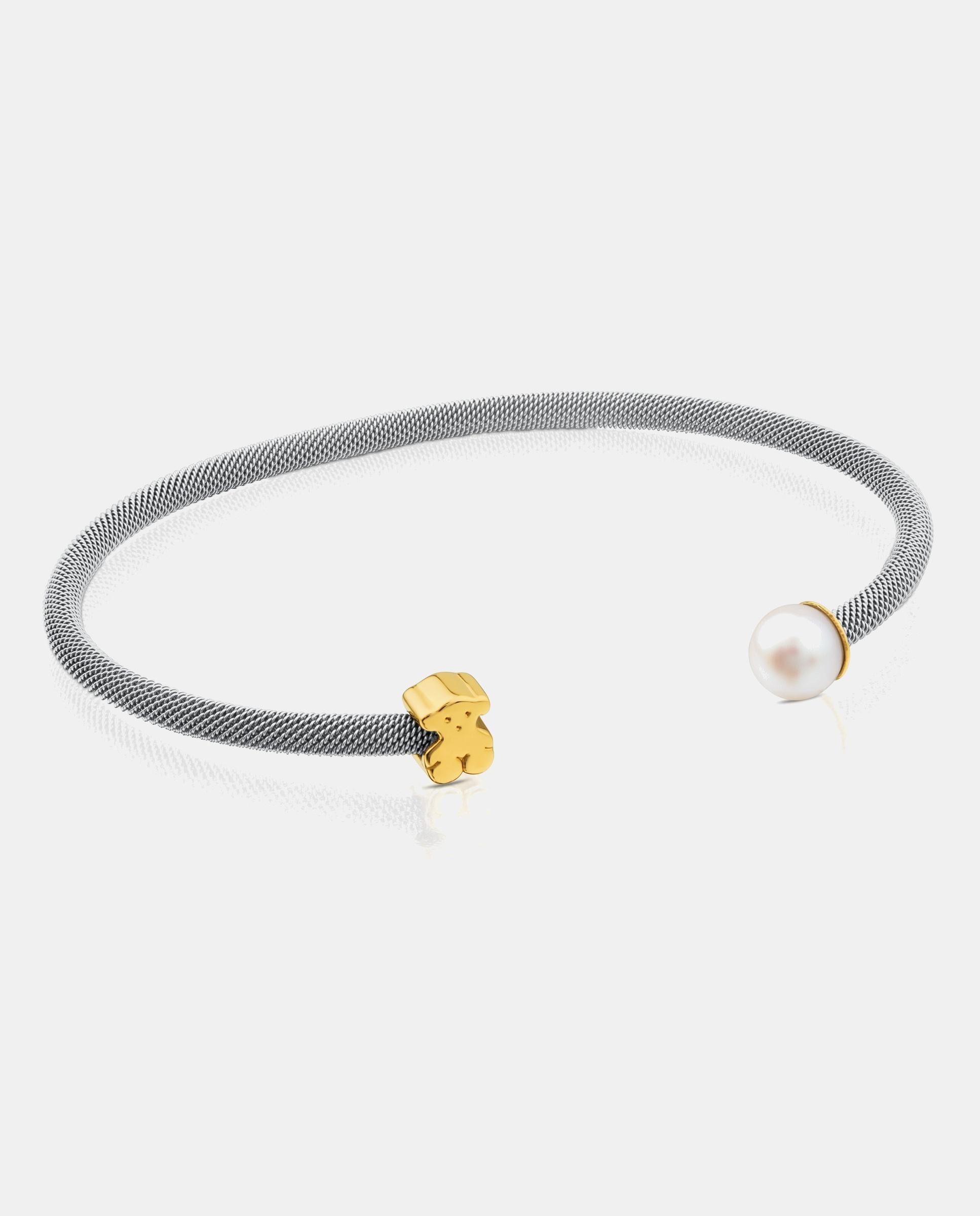 Pulseira Rígida Icon Mesh de Aço e Ouro Amarelo Branco-1