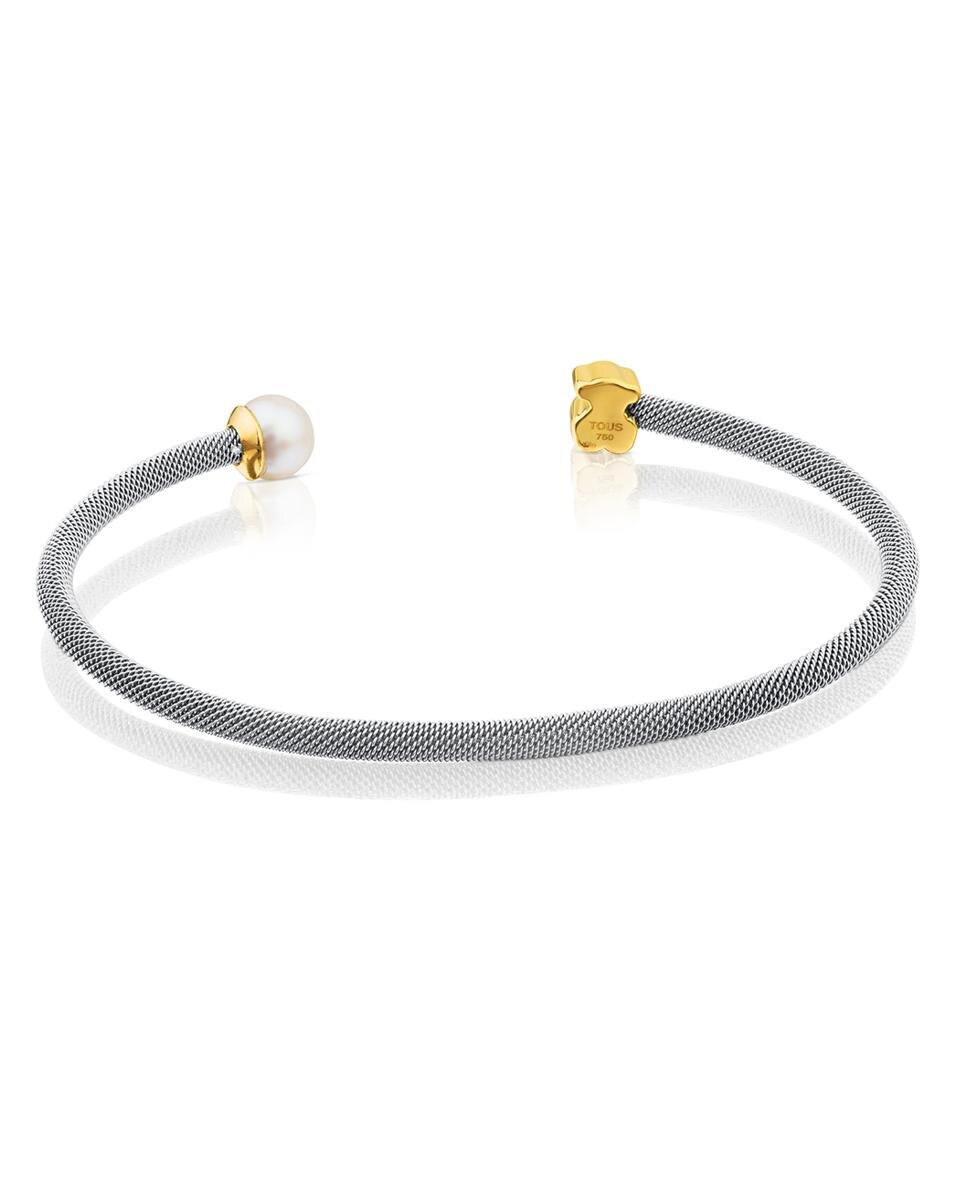 Pulseira Rígida Icon Mesh de Aço e Ouro Amarelo Branco-3