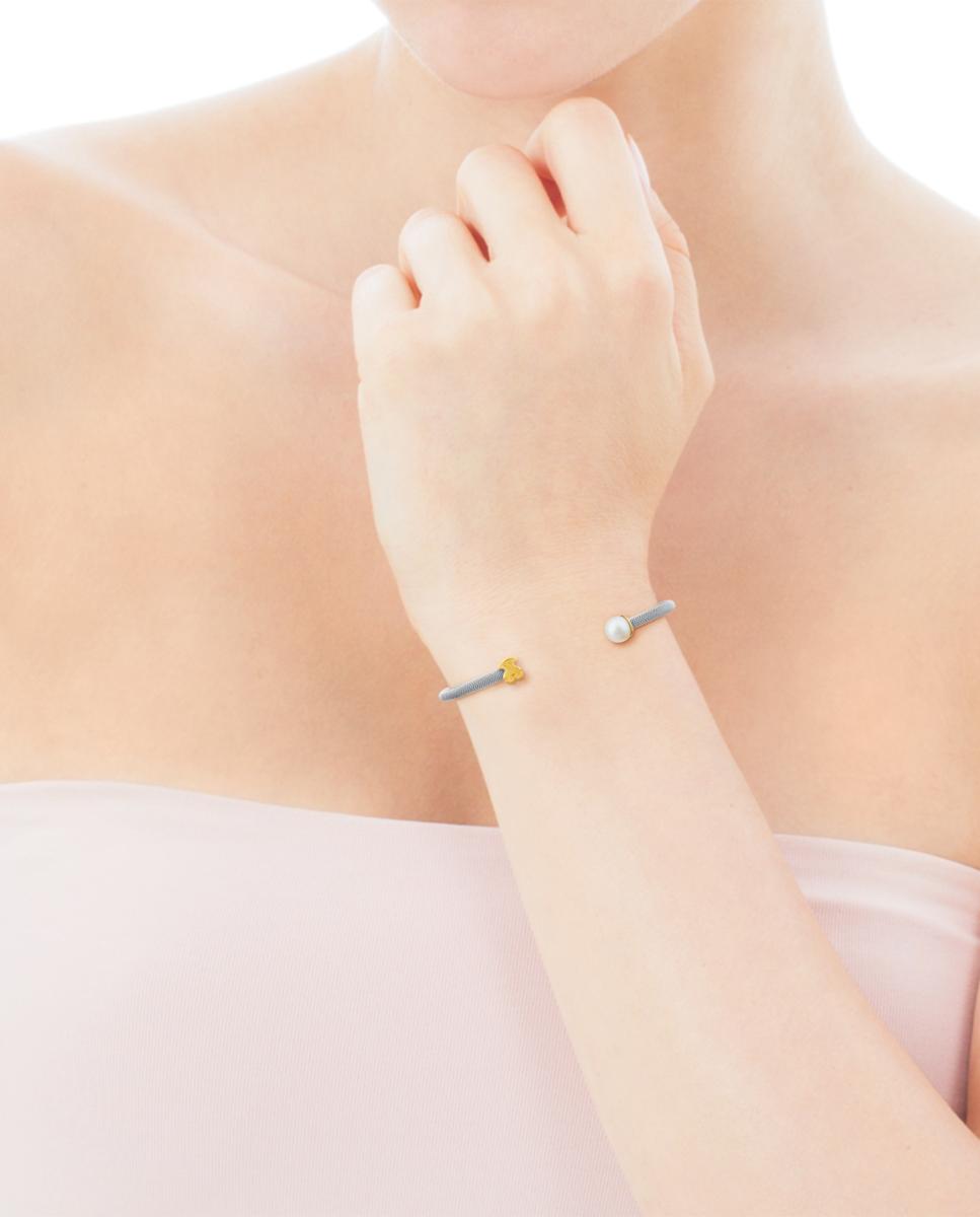 Pulseira Rígida Icon Mesh de Aço e Ouro Amarelo Branco-4