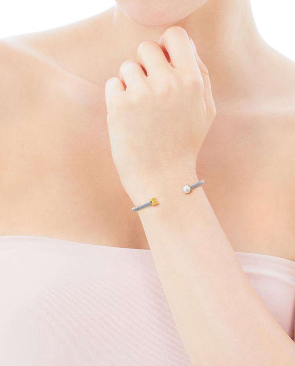 Pulseira Rígida Icon Mesh de Aço e Ouro Amarelo Branco-5