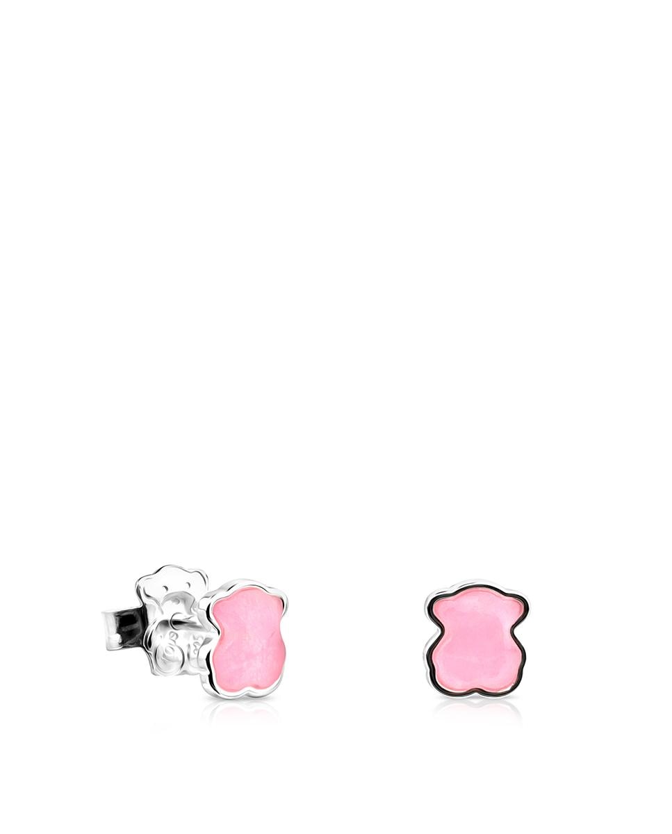 Brincos em Prateado com Quartzo Rosa Rosa-1