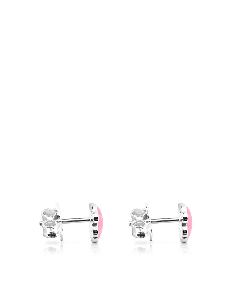 Brincos em Prateado com Quartzo Rosa Rosa-2