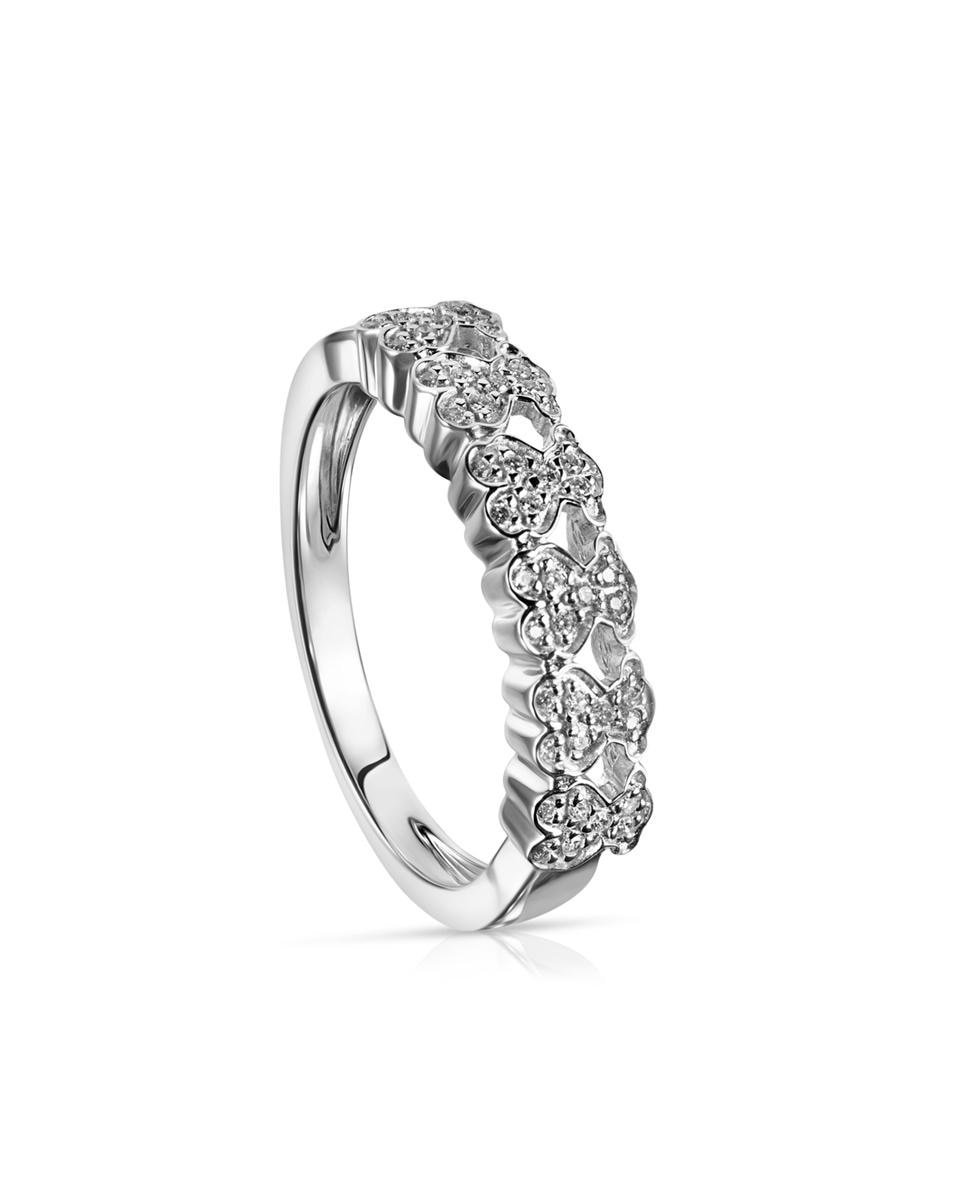 Anel Puppies de Ouro Branco com Ursos de Diamantes Branco-1